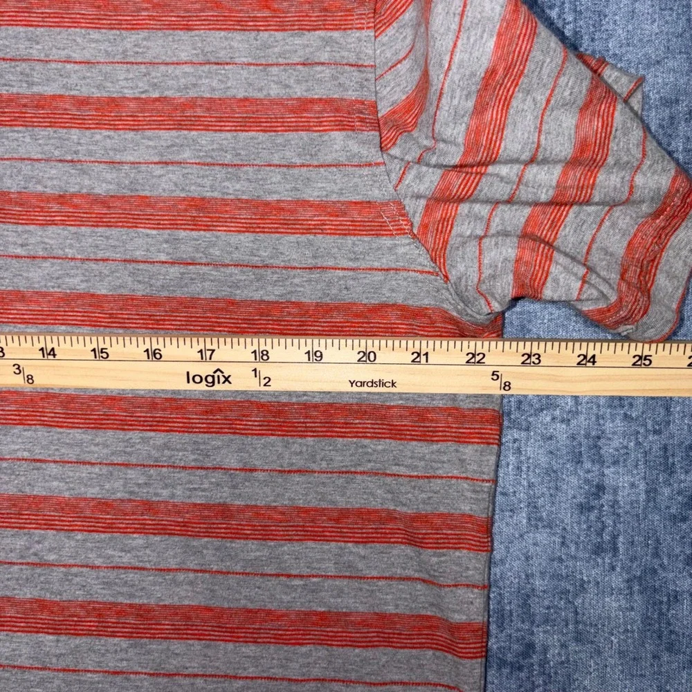 The North Face Mens Large Polo Shirt Grey Orange Striped Short Sleeve Cotton L